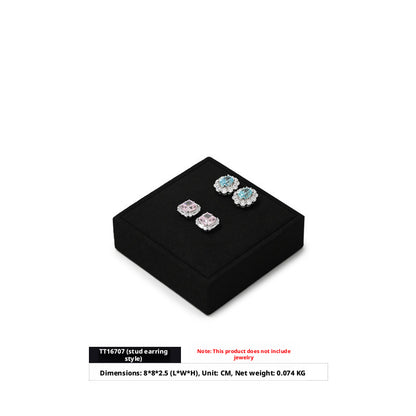 5pcs Black Suede Jewelry Display Stand Set, Modular Necklace Ring Organizer Trays