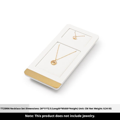 White Leather Jewelry Display Set with Gold Trim for Watch and Ring