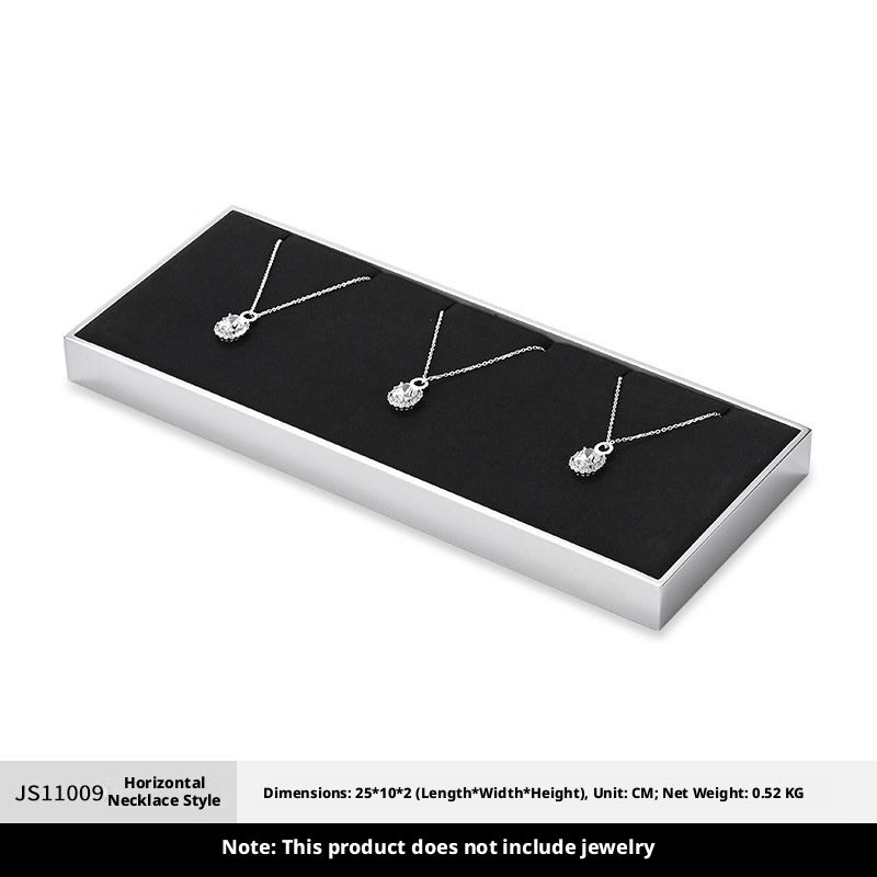 Silver Metal Jewelry Display Tray with Black Velvet for Rings and Necklaces