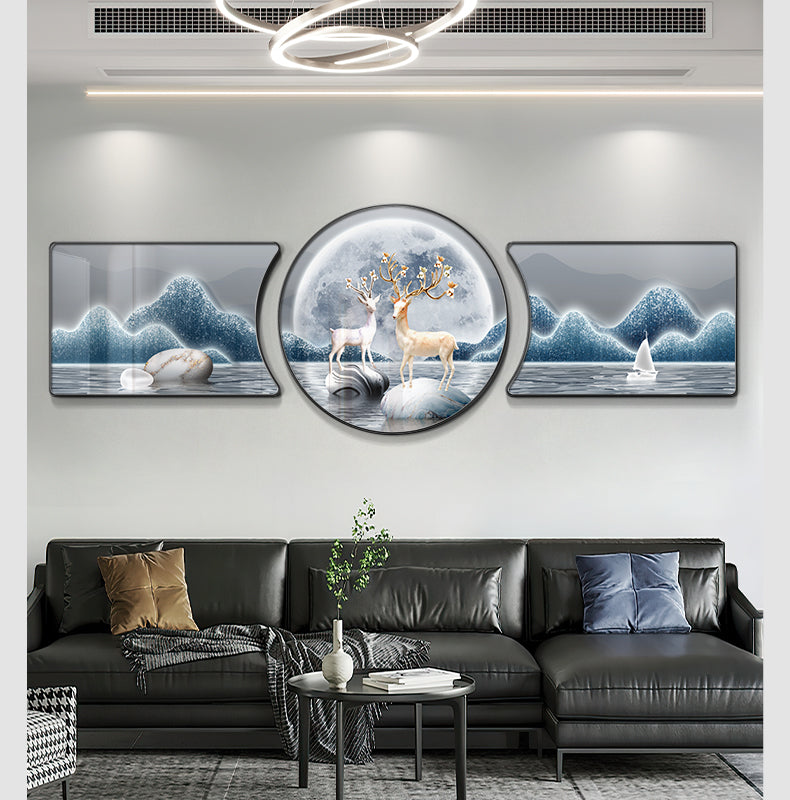 Modern light luxury landscape painting Fu Lu living room decoration painting simple atmosphere sofa background wall hanging painting triplet wall painting
