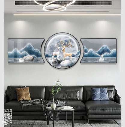 Modern light luxury landscape painting Fu Lu living room decoration painting simple atmosphere sofa background wall hanging painting triplet wall painting