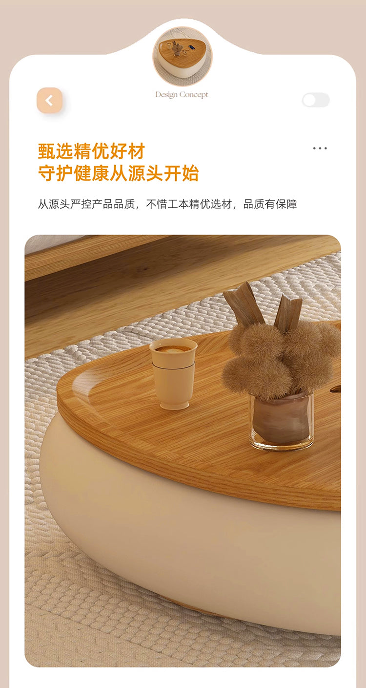 Cream wind round size coffee table combination home designer small house log wind living room
