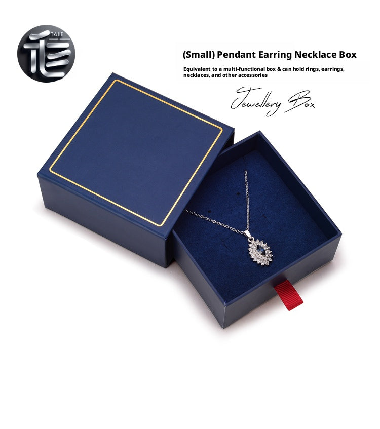 5Pcs Navy Blue Drawer Jewelry Box, Sliding Gift Packaging, Velvet Insert, Gold Trim, Ribbon Pull