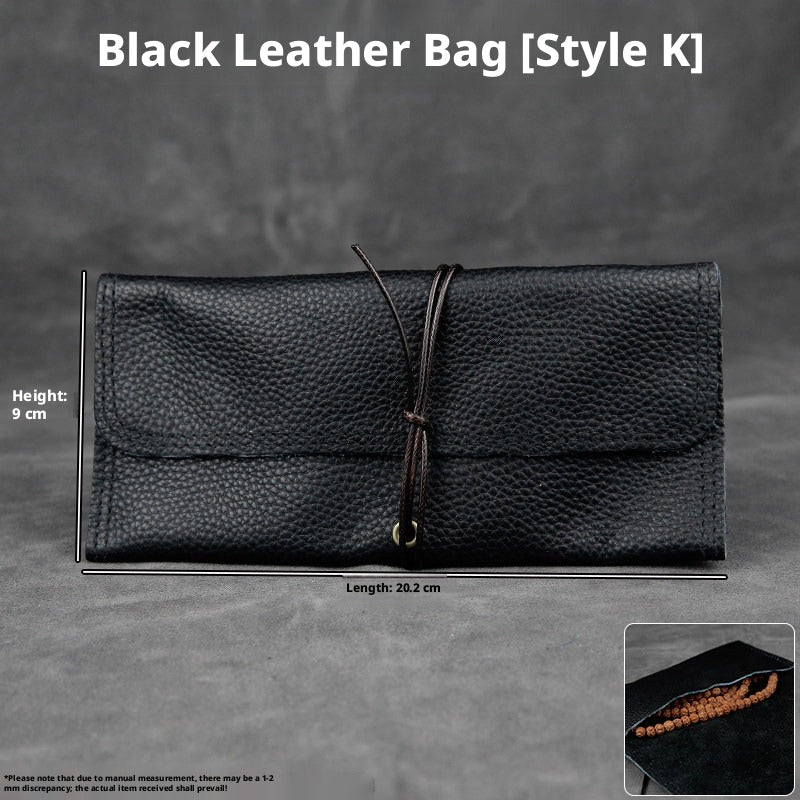 5pcs Genuine Leather Storage Pouch, Waterproof Pebble Cowhide Bag, Snap Drawstring Zipper Closure, Jewelry Organizer