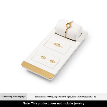 White Leather Jewelry Display Set with Gold Trim for Watch and Ring