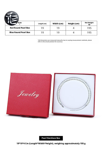Jewelry Gift Box for Pearl Necklace, Paper Presentation Case with Ribbon,  White Insert Tray