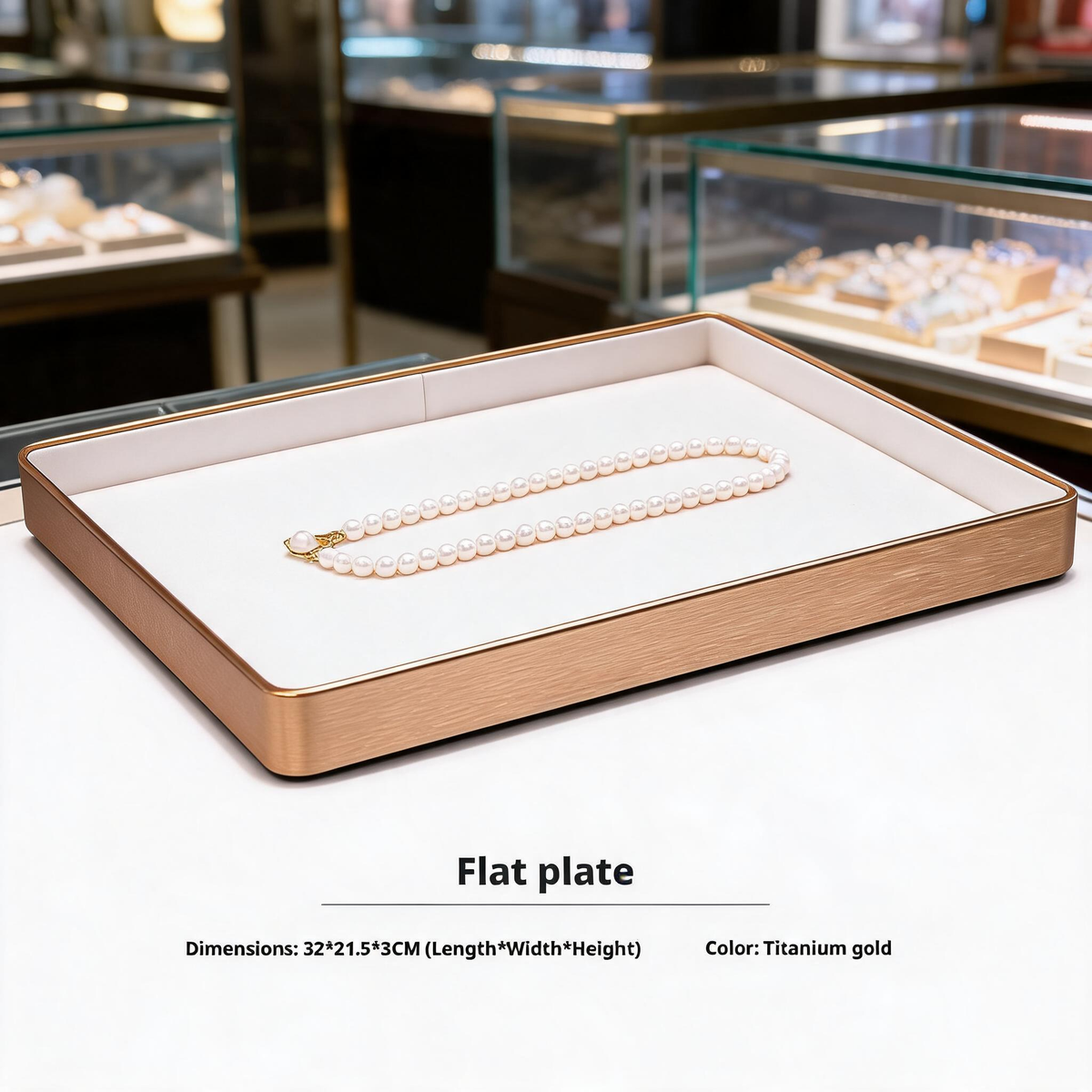 Gold Metal Jewelry Tray with Velvet Lining for Ring and Necklace Display