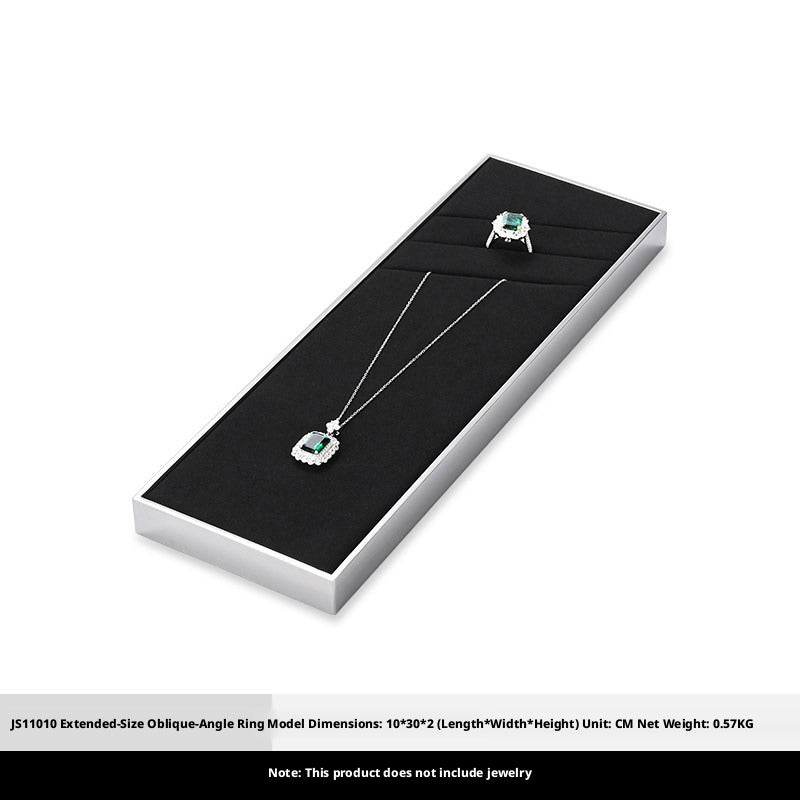 Silver Metal Jewelry Display Tray with Black Velvet for Rings and Necklaces