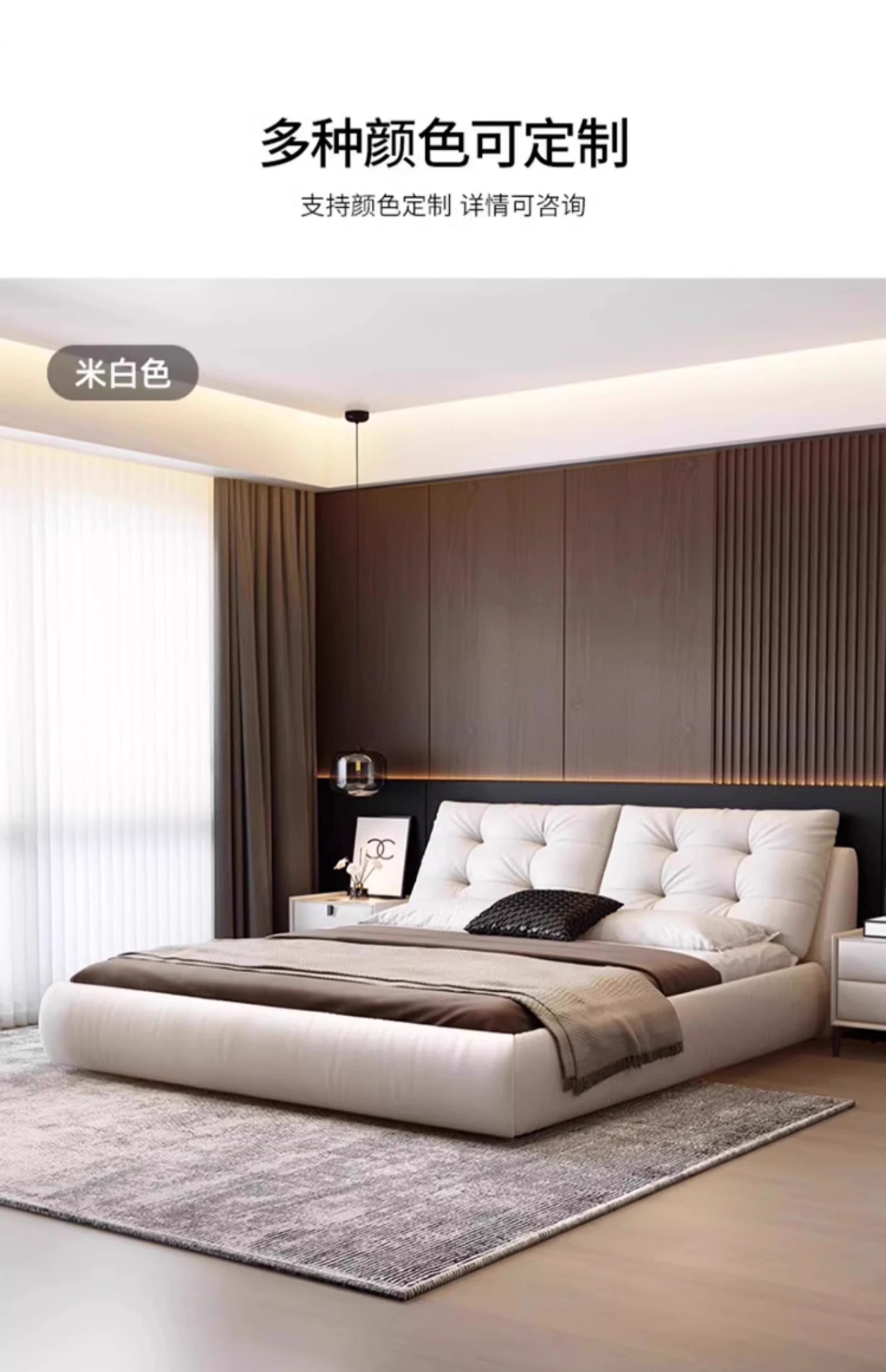Italian minimalist leather bed modern simple light luxury double bed 1.8 meters big bed Tatami net red soft package wedding bed