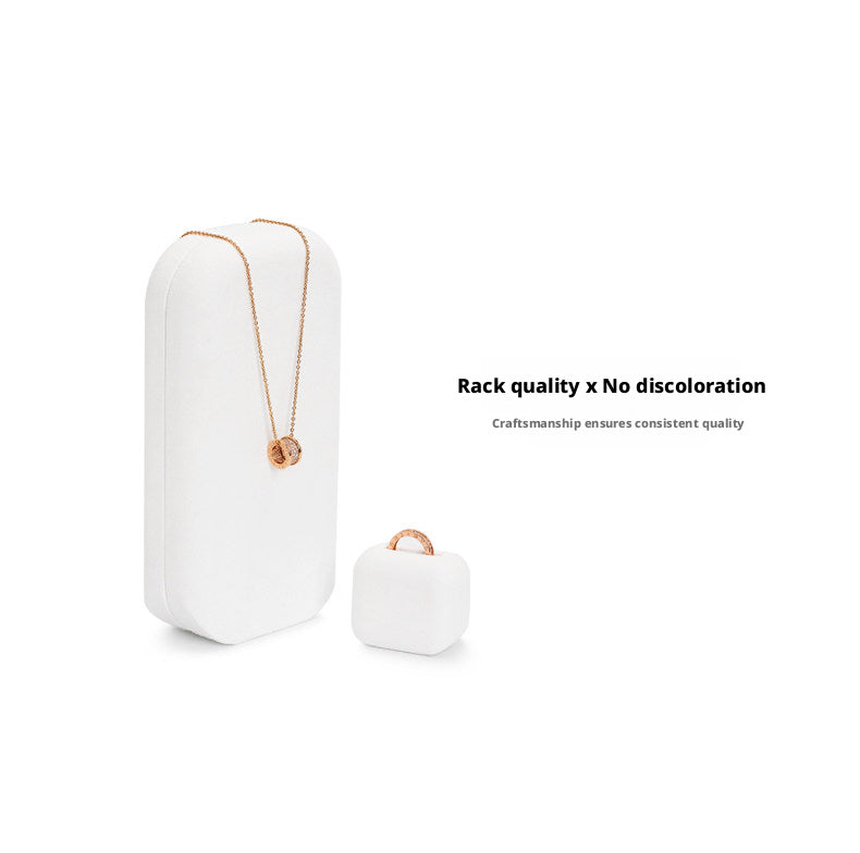 White Suede Jewelry Display Set with Necklace Stand and Ring Holders