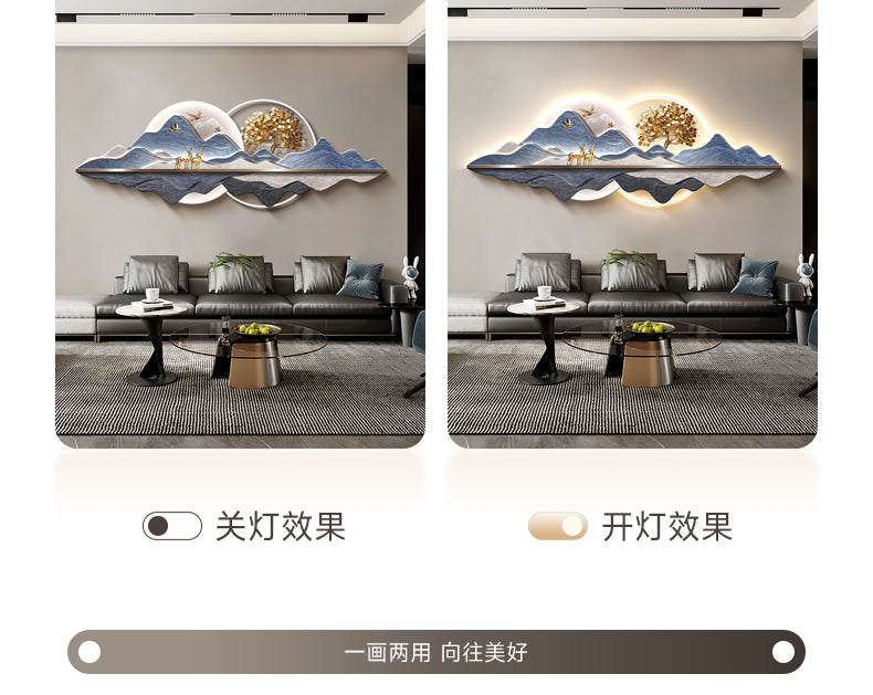 Fortune tree light luxury living room decorative painting new Chinese style back with back-up sofa background wall hanging painting advanced sense landscape painting
