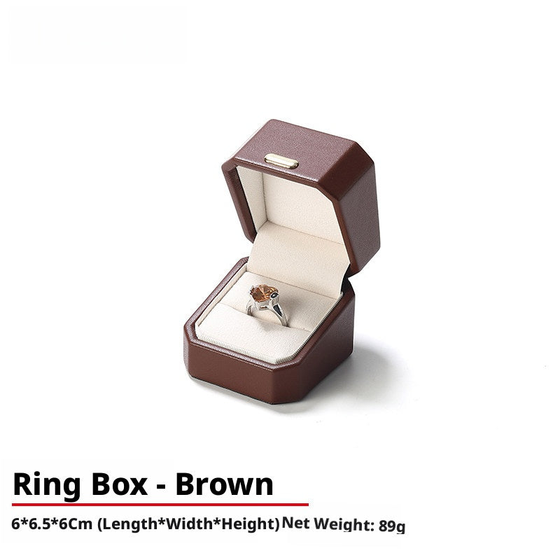 PU Leather Ring Box | Golden Velvet Interior for Engagement