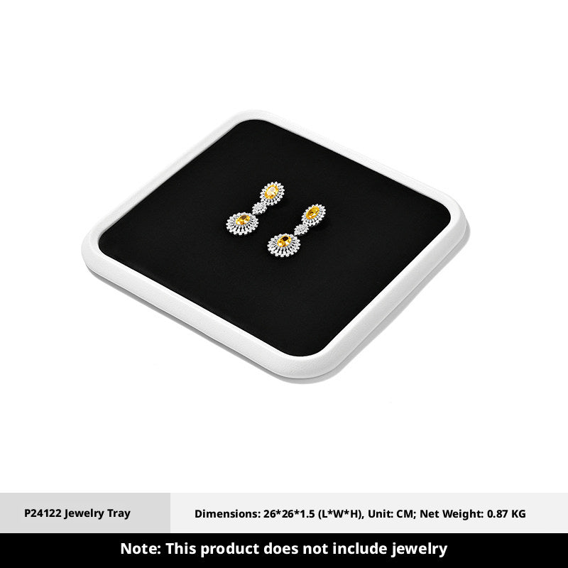 Silver Metal Jewelry Tray with Black Velvet for Ring and Necklace Display