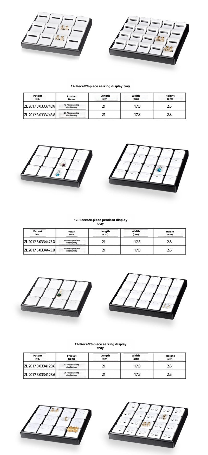 Stackable Plastic Jewelry Display Tray Organizer: 12 or 20 Slot Ring Stud Necklace Storage