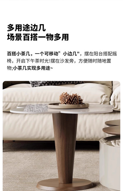 Cream wind rock plate coffee table Italian living room home small apartment new flower four-leaf clover can rotate round coffee table