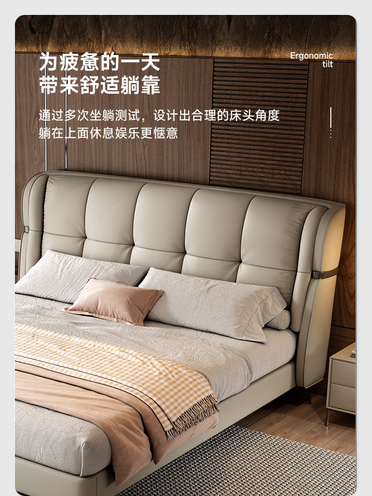 Italian minimalist leather bed Modern simple soft bag double bed 1.8m master bedroom light luxury storage large bed high-end wedding bed