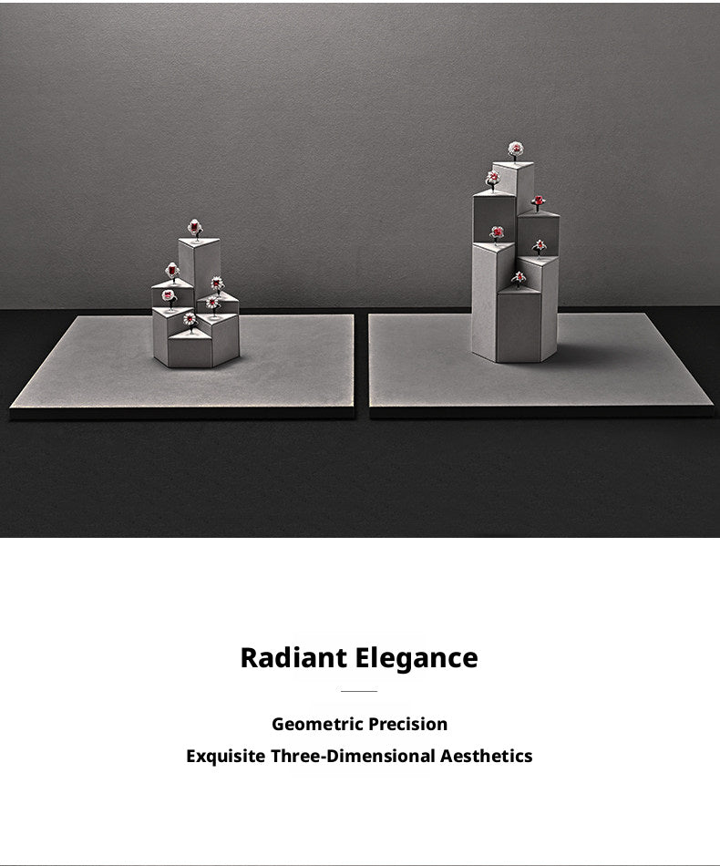 Gray Suede Ring Display Stand with Multi-Level Steps for Vendors