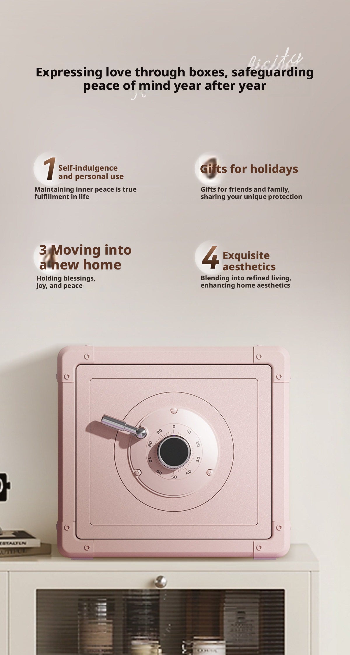 Retro Modern Jewelry Safe, A10-Grade Steel Security Box, Mechanical Dial Lock