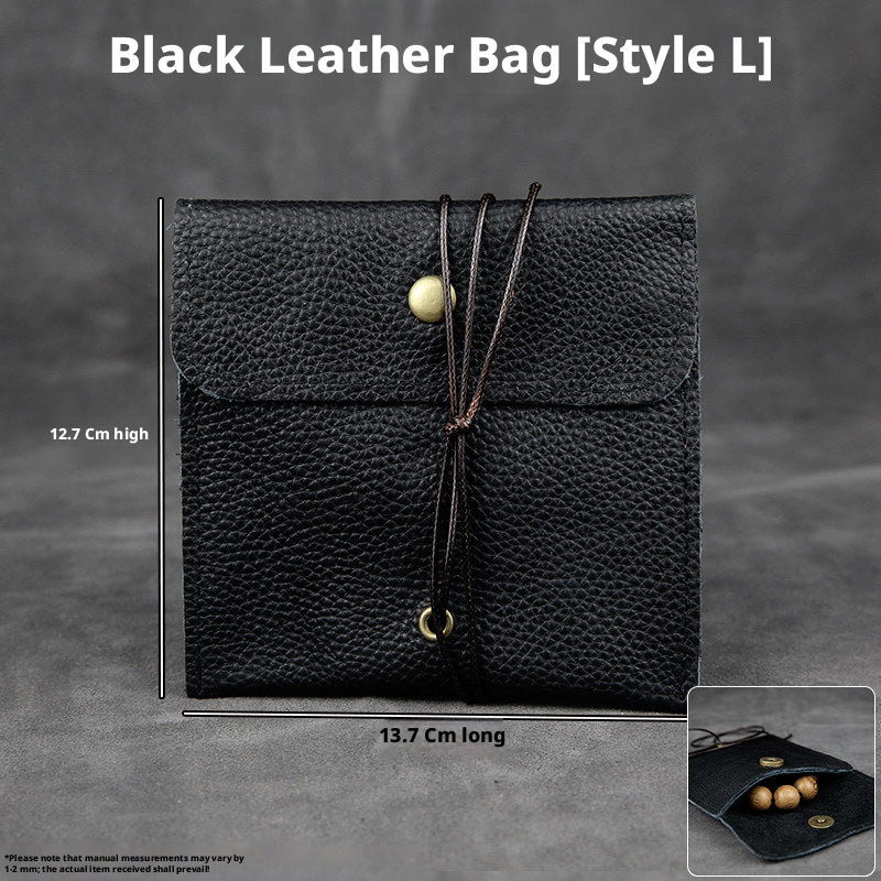5pcs Genuine Leather Storage Pouch, Waterproof Pebble Cowhide Bag, Snap Drawstring Zipper Closure, Jewelry Organizer