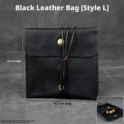 5pcs Genuine Leather Storage Pouch, Waterproof Pebble Cowhide Bag, Snap Drawstring Zipper Closure, Jewelry Organizer