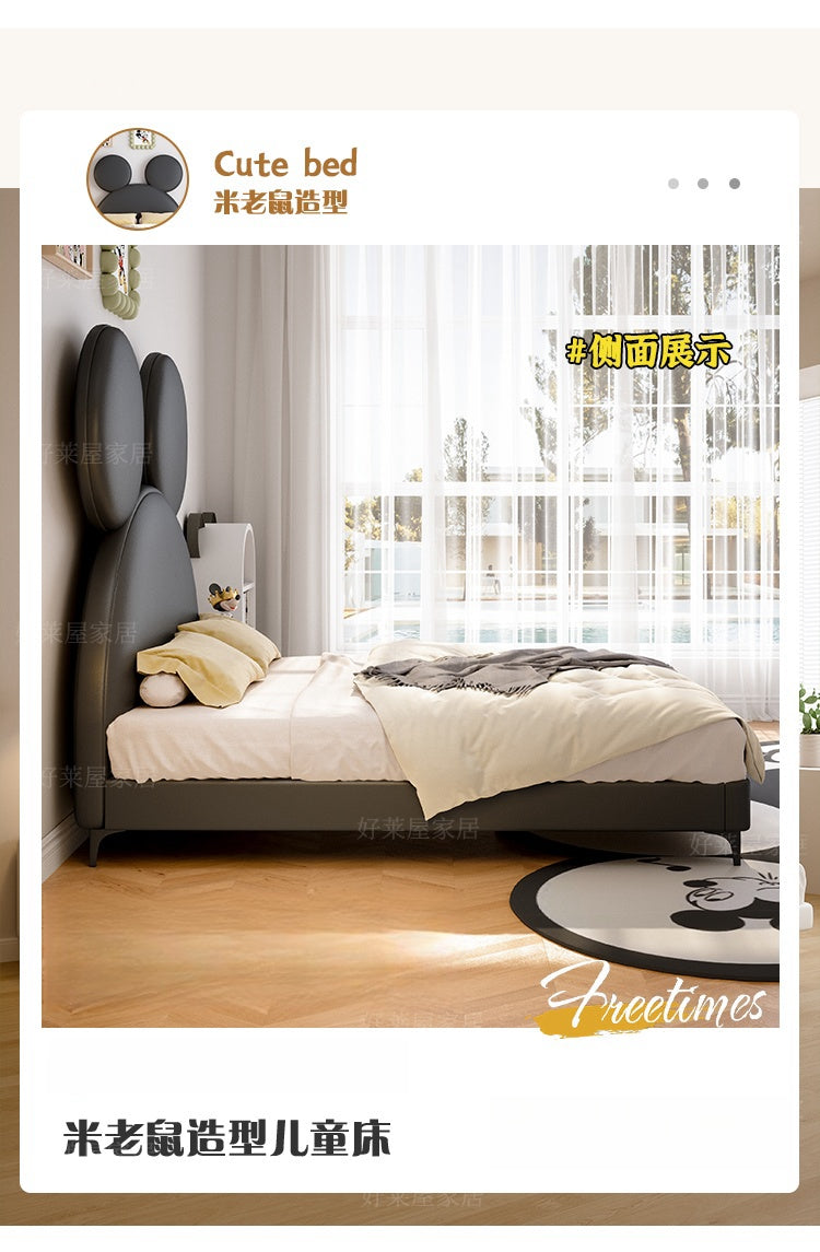 Baby Bed Girl Pink Bunny Bed Cream style girl head layer cowhide little Modern single princess bed with guardrail