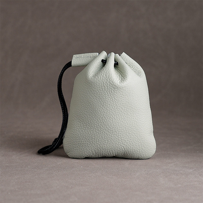 10pcs Top-Grain Leather Jewelry Pouch, Genuine Cowhide Drawstring Bag, Soft Anti-Scratch Storage, Gift Packaging