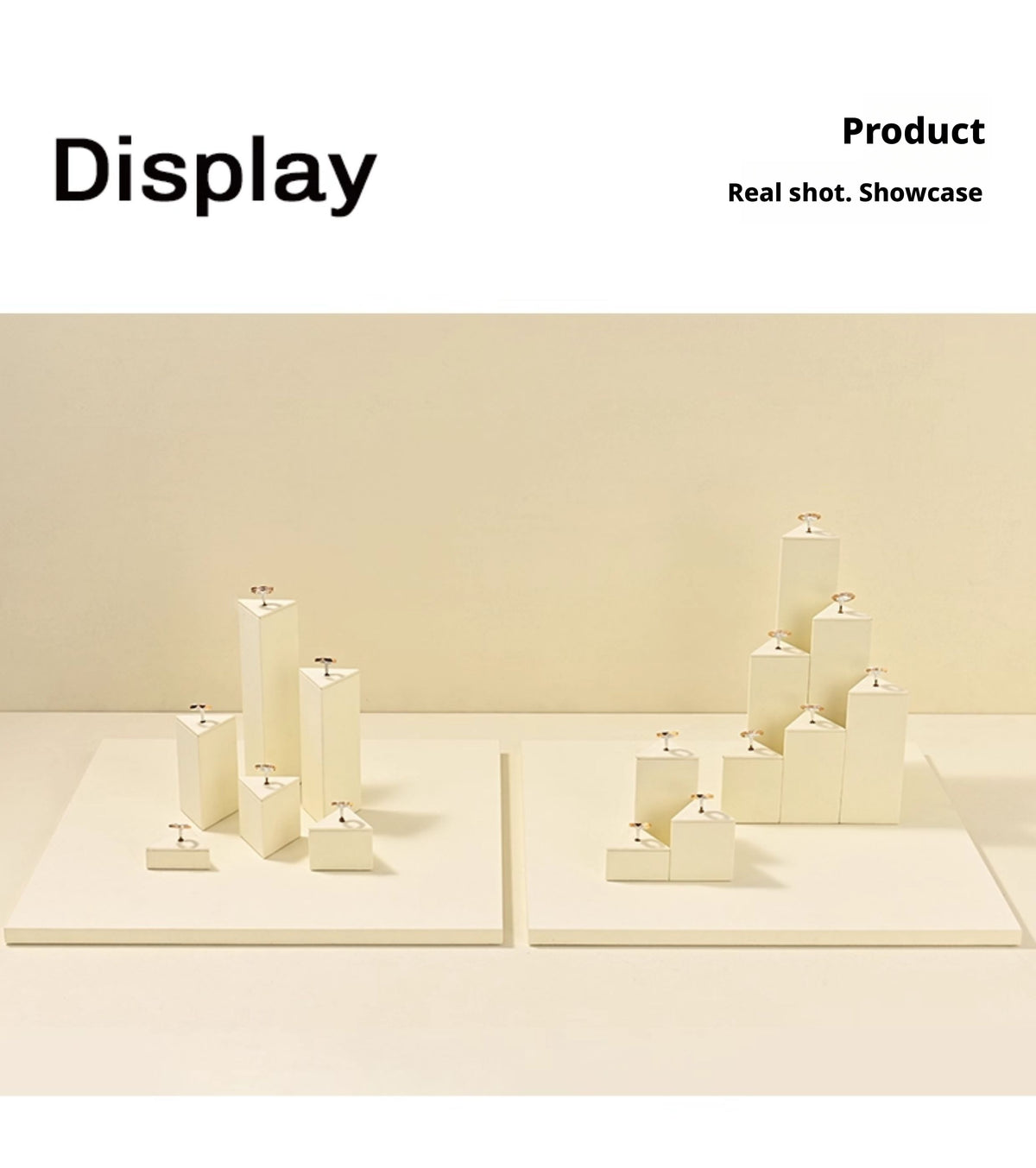 Beige Suede Ring Display Stand with Multi-Level Steps for Vendors