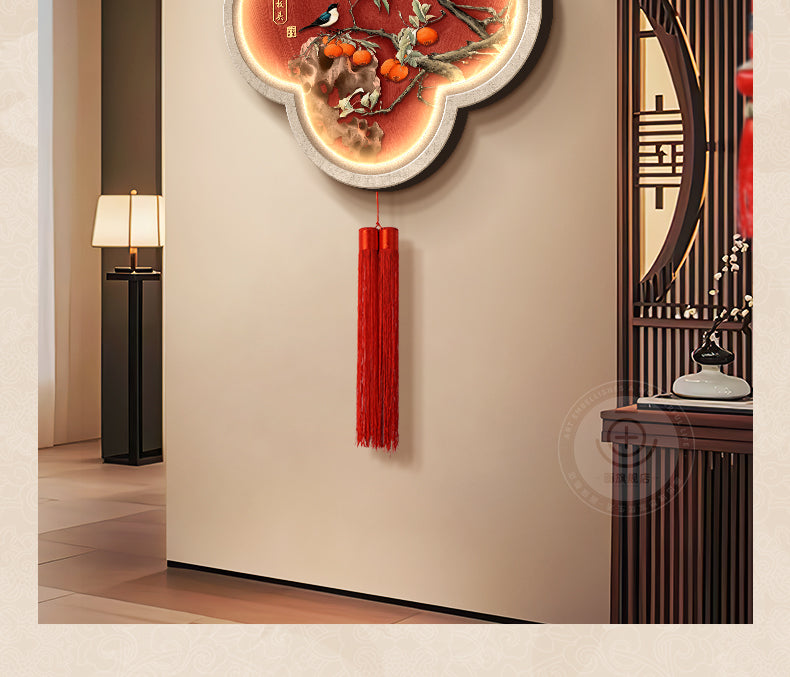 Light luxury elephant living room clock wall clock decorative painting advanced sense atmosphere sofa background wall hanging painting Fu deer triptych