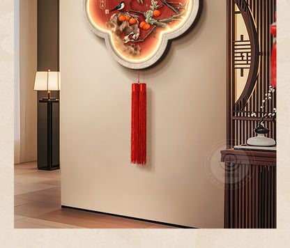 Light luxury elephant living room clock wall clock decorative painting advanced sense atmosphere sofa background wall hanging painting Fu deer triptych