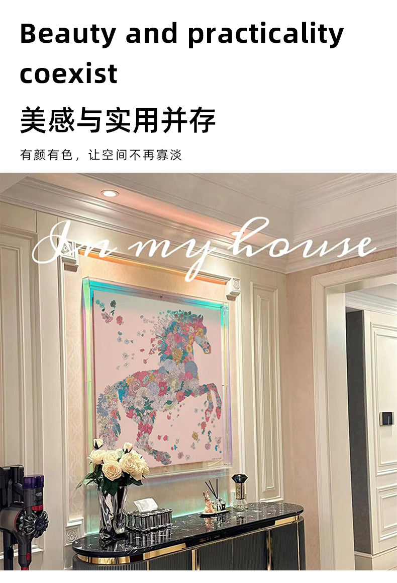 Love horse silk scarf hanging painting transparent frame acrylic mounted modern light luxury high sense of home decorative painting porch