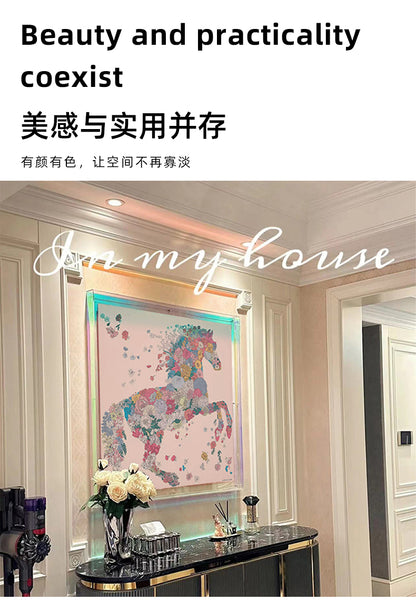 Love horse silk scarf hanging painting transparent frame acrylic mounted modern light luxury high sense of home decorative painting porch