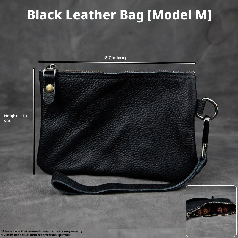 5pcs Genuine Leather Storage Pouch, Waterproof Pebble Cowhide Bag, Snap Drawstring Zipper Closure, Jewelry Organizer