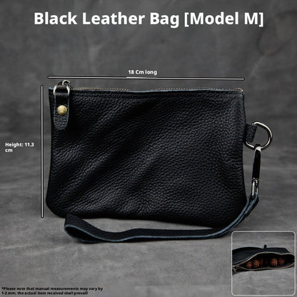 5pcs Genuine Leather Storage Pouch, Waterproof Pebble Cowhide Bag, Snap Drawstring Zipper Closure, Jewelry Organizer