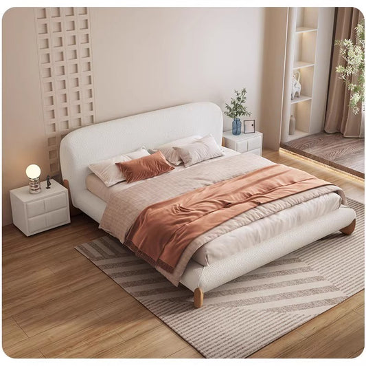 Lamb velvet wabi-Sabi modern simple landing soft double bed technology cloth Italian minimalist luxury master bedroom queen bed