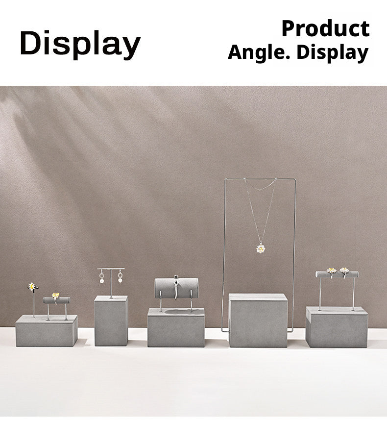 Gray Suede Jewelry Display Stand Set with Metal Arms for Vendors