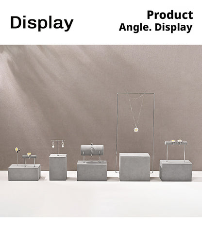 Gray Suede Jewelry Display Stand Set with Metal Arms for Vendors