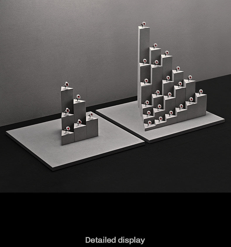 Gray Suede Ring Display Stand with Multi-Level Steps for Vendors