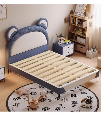 Children's beds Boys Girls Cartoon Bear Modern simple secondary soft bed 1 m 2 Boys leather bed 1.5m