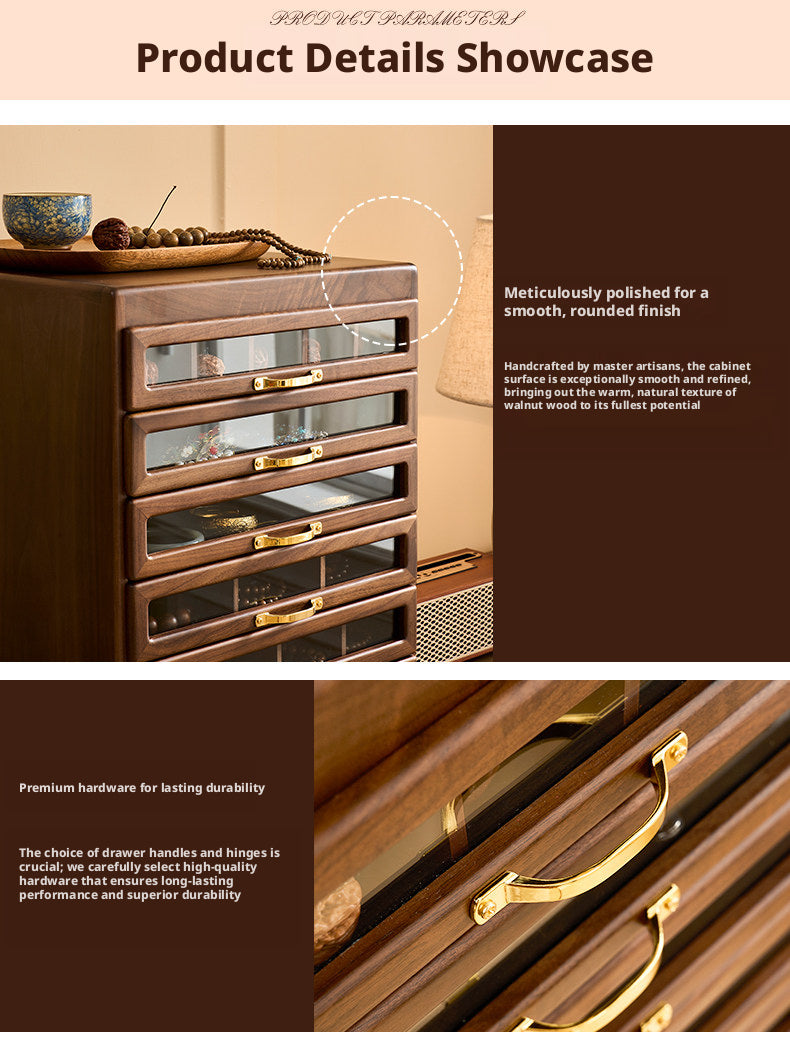 Solid Walnut Wood Jewelry Box, Multi-Drawer Display Case, Elegant Storage Organizer