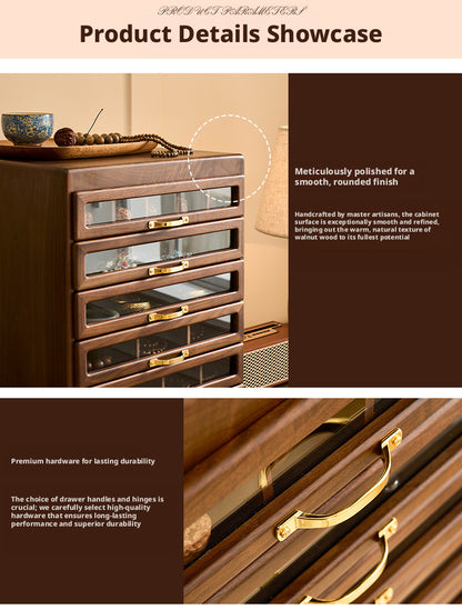 Solid Walnut Wood Jewelry Box, Multi-Drawer Display Case, Elegant Storage Organizer