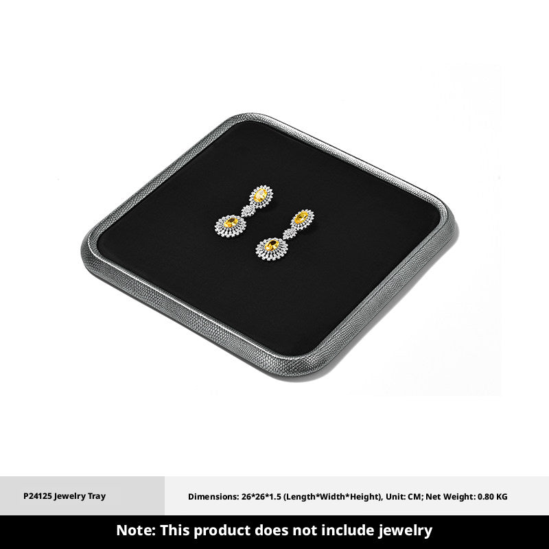 Silver Metal Jewelry Tray with Black Velvet for Ring and Necklace Display