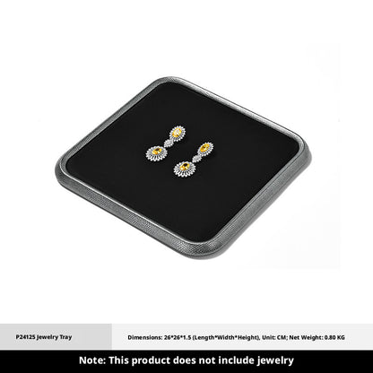 Silver Metal Jewelry Tray with Black Velvet for Ring and Necklace Display