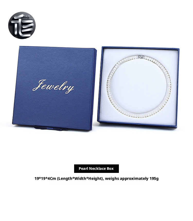 Jewelry Gift Box for Pearl Necklace, Paper Presentation Case with Ribbon,  White Insert Tray