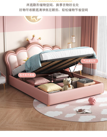 Children Crown Princess bed Girls bed Pink girls Room Dream girl bed Light luxury net red leather bed