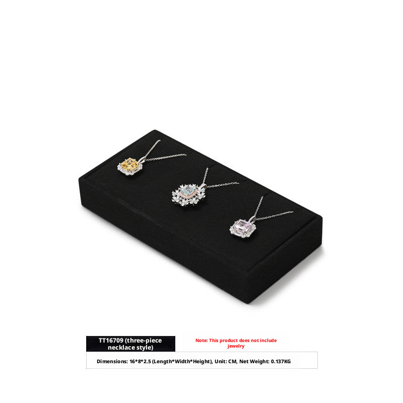 5pcs Black Suede Jewelry Display Stand Set, Modular Necklace Ring Organizer Trays