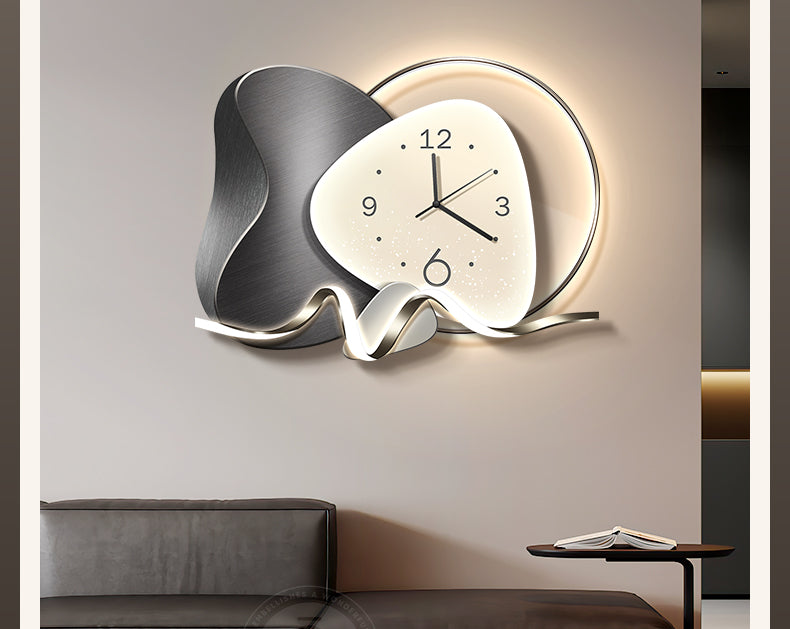 Stone to run the restaurant decorative painting wall clock modern light luxury living room clock hanging painting advanced sense wall lamp
