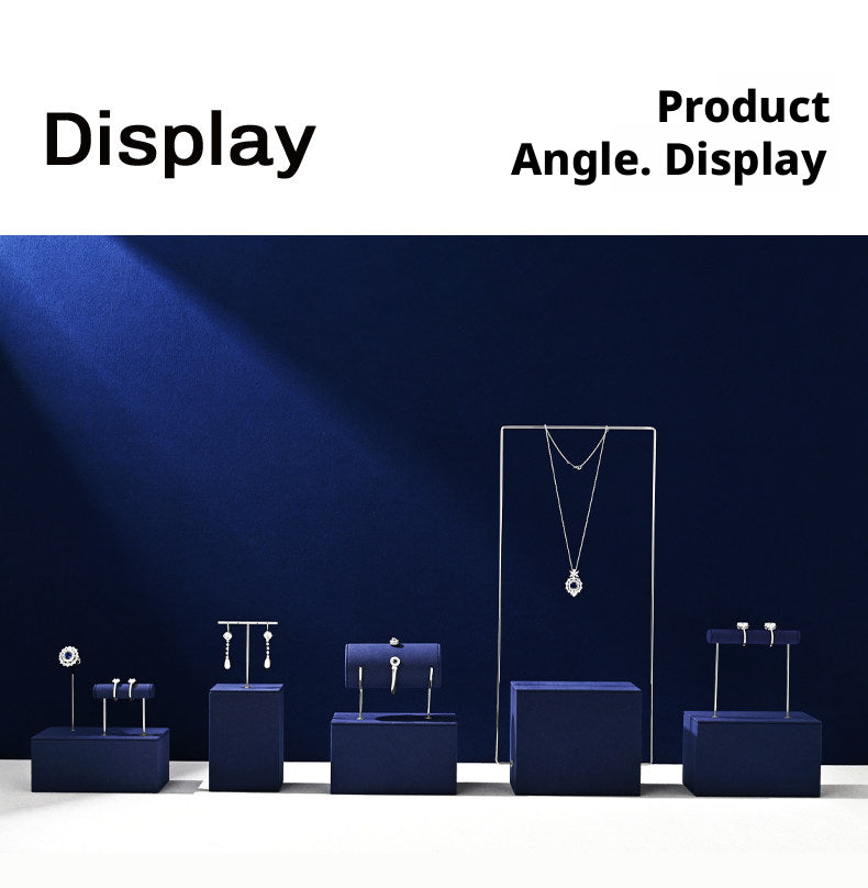 Navy Blue Velvet Jewelry Display Set with Metal Stands for Vendors