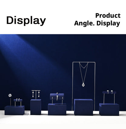 Navy Blue Velvet Jewelry Display Set with Metal Stands for Vendors