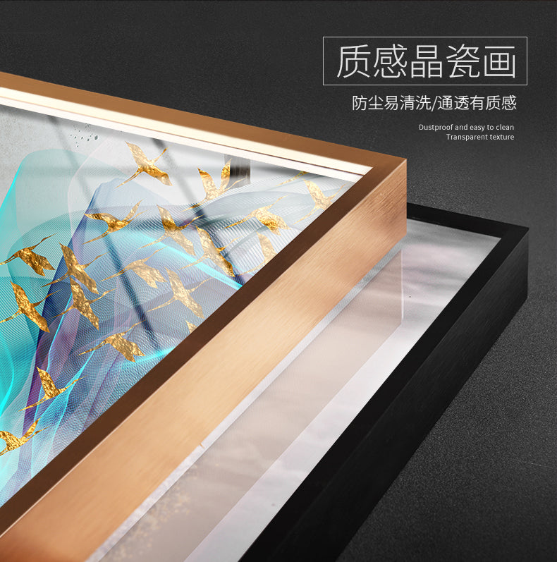 Crystal porcelain painting abstract living room decorative painting TV background wall triple hanging painting Blue opposite door porch wall painting