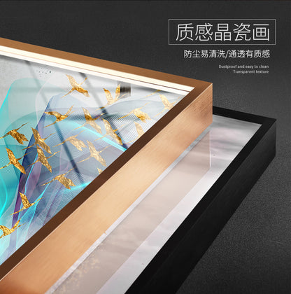 Crystal porcelain painting abstract living room decorative painting TV background wall triple hanging painting Blue opposite door porch wall painting